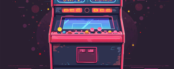 Retro arcade game cabinet with colorful buttons and joysticks Vector flat minimalistic isolated illustration