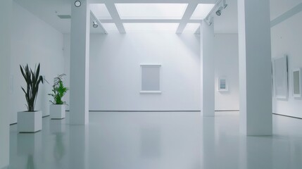 Wall Mural - A large white room with a white wall and white pillars