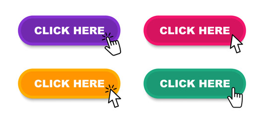 Wall Mural - click here button with pointer clicking. web button set. click button. clicking the icon. action but