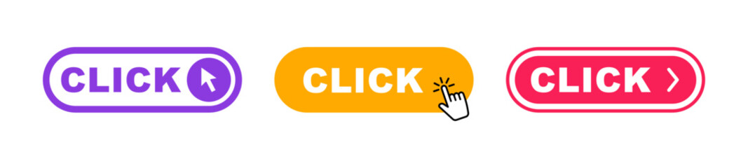 Wall Mural - click here button with pointer clicking. web button set. click button. clicking the icon. action but