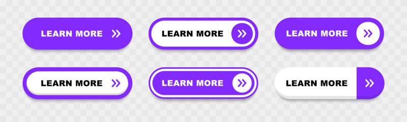 Wall Mural - set of learn more buttons. learn more button for website design. call for action buttons. modern col