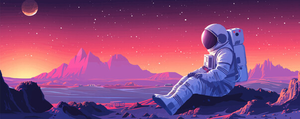 Wall Mural - astronaut exploring alien landscapes vector flat minimalistic isolated illustration