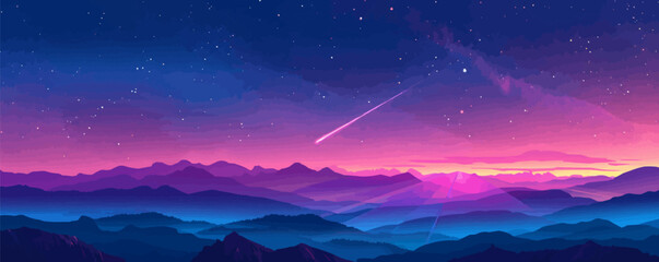Wall Mural - shooting star streaking across a twilight sky. vector flat minimalistic isolated illustration.