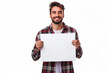 © Alina - Portrait of happy man with white blank signboard
