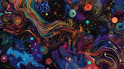 Canvas Print - A colorful painting of a galaxy with a long, curvy line