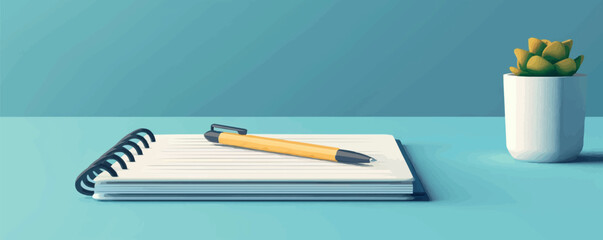 A notepad and pen on the table. Vector flat minimalistic isolated illustration.