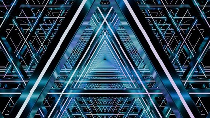 Wall Mural - graphic with futuristic geometric triangle and line pattern illuminated by neon lights. design