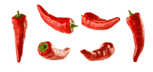 Wall Mural - Red chilli peppers isolated on white background. Vegetable food product for montage. 