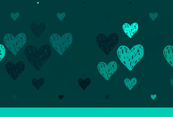 Wall Mural - light green vector background with shining hearts.