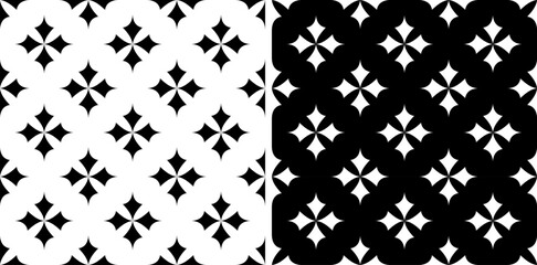 Wall Mural - Set of Abstract Seamless Black and White Patterns with Cross Shape Elements. 