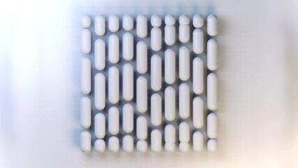Fototapete - 3d rendering loop animation of a group of floating white shiny capsules 4K