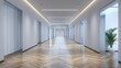 © addymawy - A modern hallway with sleek glass doors and a chevron wood floor