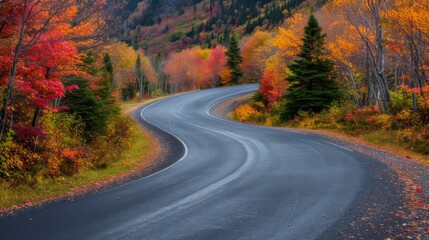 Winding road surrounded by vibrant autumn foliage