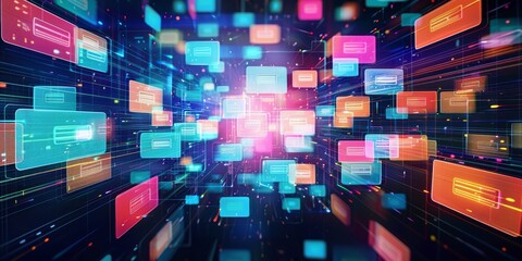 Wall Mural - abstract network grid with files and folders, futuristic software interface, digital document manage