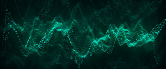 Wall Mural - Futuristic particle wave. Abstract technology background. Big data visualization. Equalizer wave. 3D rendering.