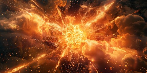 Canvas Print - orange explosion in space on dark background