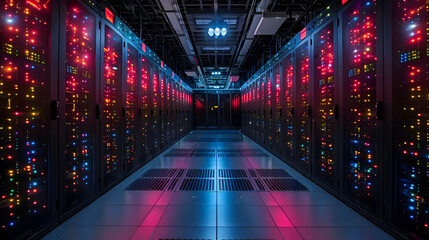 A futuristic data center showcasing the evolution of Cloud Computing with advanced infrastructure