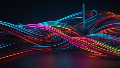 3D abstract background, colorful neon illumination, glowing curvy lines, simple wallpaper