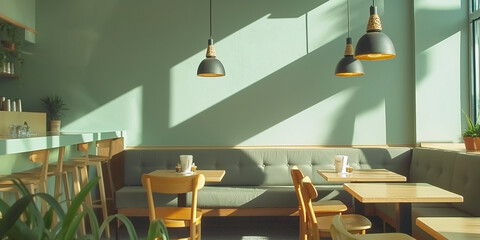 Aufkleber - Sunlight streaming through windows in trendy cafe interior