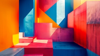 Poster - Colorful abstract geometric shapes in a modern building interior