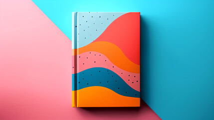 Colorful notebook with wavy pattern on pink and blue background