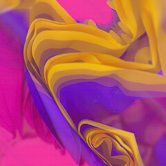 Fototapete - Waves of colored fabric strips with trendy stepped gradient. 3d rendering illustration