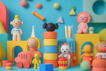 Colorful Playtime With Stacking Toys and Play Characters in a Playroom