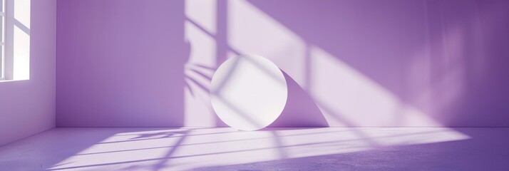 Wall Mural - a minimalist studio setup with a purple wall and floor, featuring a white circle and window shadows