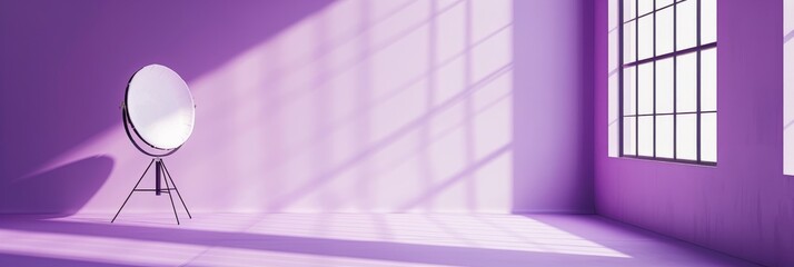 Wall Mural - a purple studio space with a single, round studio light on a tripod in the left corner. natural ligh