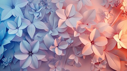 Canvas Print - Blend of paper cut flowers in soft pastels with gradient lighting and glowing accents