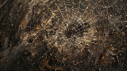 Web of luminescent threads in earth tones whispering hints of constellations wallpaper