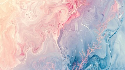 Canvas Print - Captivating wallpaper with pastel pink and blue marbled textures and botanical patterns