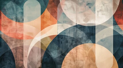 Wall Mural - Sophisticated retro background with overlapping shapes ceramic tiles and gradients