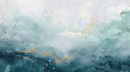 Wall Mural - Serene abstract background with fluid brushstrokes and gold leaf accents as wallpaper