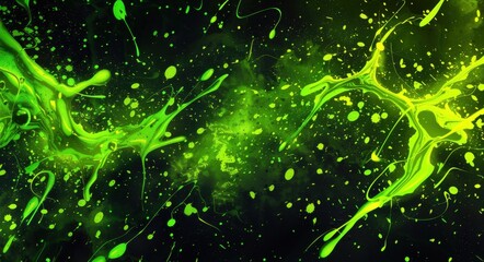 Wall Mural - Green Splatter. Abstract Neon Green Paint Splash on Black Background