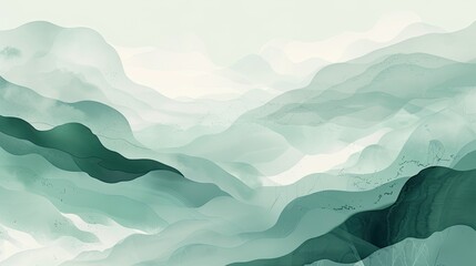 Wall Mural - Calming mint and cream background with misty shapes and soft glowing highlights