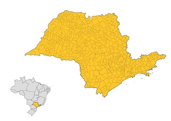 Canvas Print - Mapa del estado de  São Paulo con delimitaciones municipales en Brasil