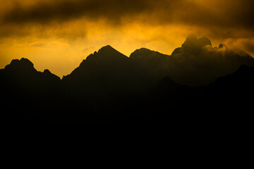 Dramatic sunrise over the Tatra Mountains. The Mala Wysoka and the Bradavica /Starolesny/ Peak.