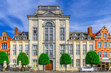 Wall Mural - KU Leuven Katholieke Universiteit Leuven Catholic research university building on Oude Markt Old Market square in Leuven city historical center, Flemish Region, Flemish Brabant province, Belgium