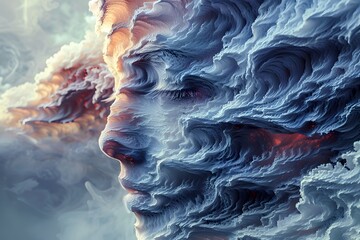 Sticker - Ethereal Face of Clouds: A Surreal Fusion of Nature and Emotion