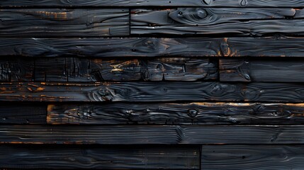 Wall Mural - Textured Blackened Wood Planks for a Rustic Aesthetic