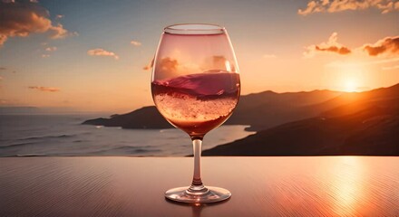 Wall Mural - Glass of wine on the background of the seascape 4k animation