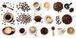 © mediahain.de - Collection of coffee beans and cups, various coffee-related items, isolated on a white or transparent background