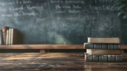 Canvas Print - Blackboard with chalk and books in background