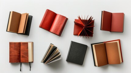 Sticker - Collection of square hardcover books open and closed on white backdrop