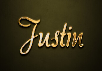 Wall Mural - Old gold text effect of name Justin with 3D glossy style Mockup.