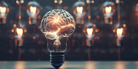 Wall Mural - human brain lightbulb new ideas concept 76b2ba9594ac
