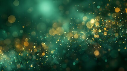 Wall Mural - a mesmerizing abstract background featuring shimmering green and gold bokeh lights, creating a festi