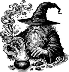 Wall Mural - Wizard Making Potion In Cauldron