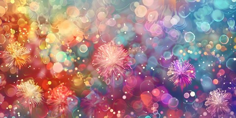 Wall Mural - a vibrant, colorful abstract background featuring sparkling lights and floral-like shapes, perfect f